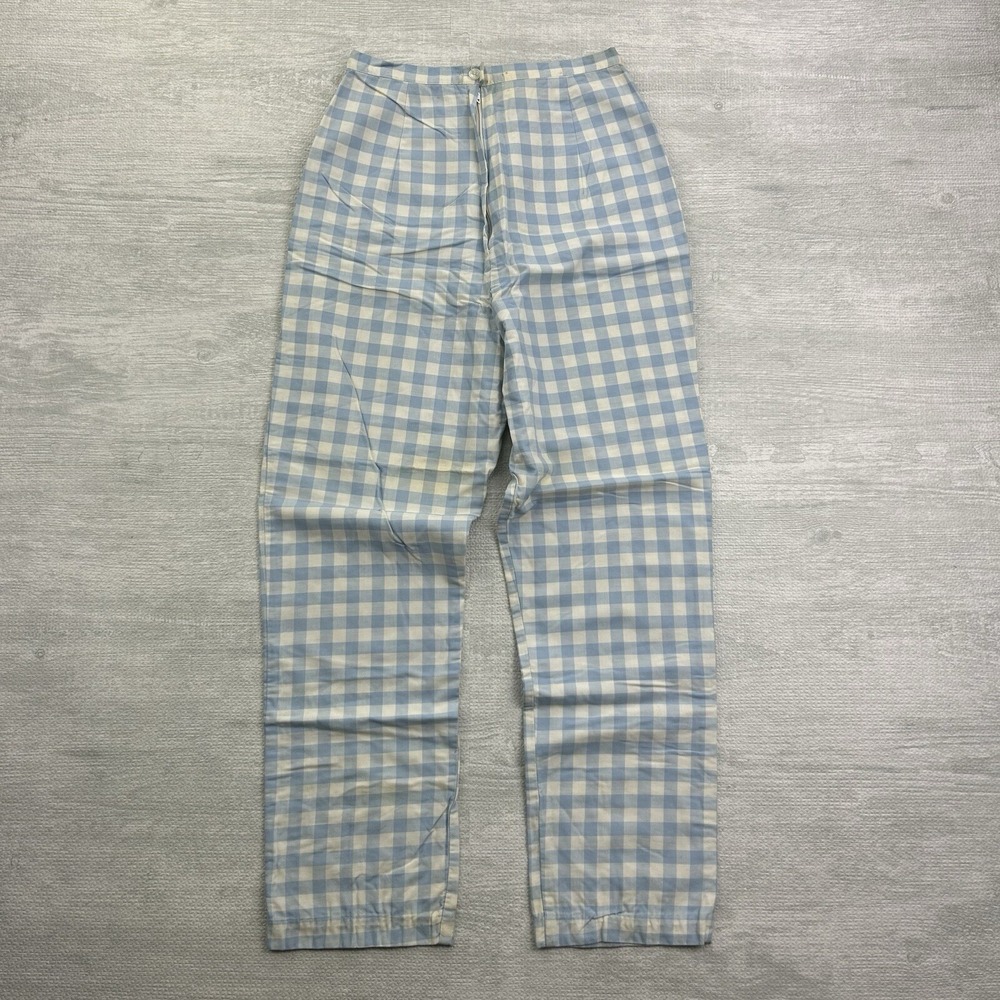 Vintage 50s Glenbrooke Plaid Pants Size 24x26 Blue White Casual Chino Boho